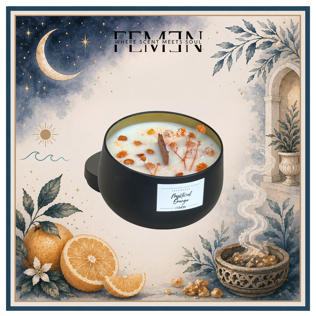 MYSTICAL ORANGE - Duftkerze mit Holzdocht
