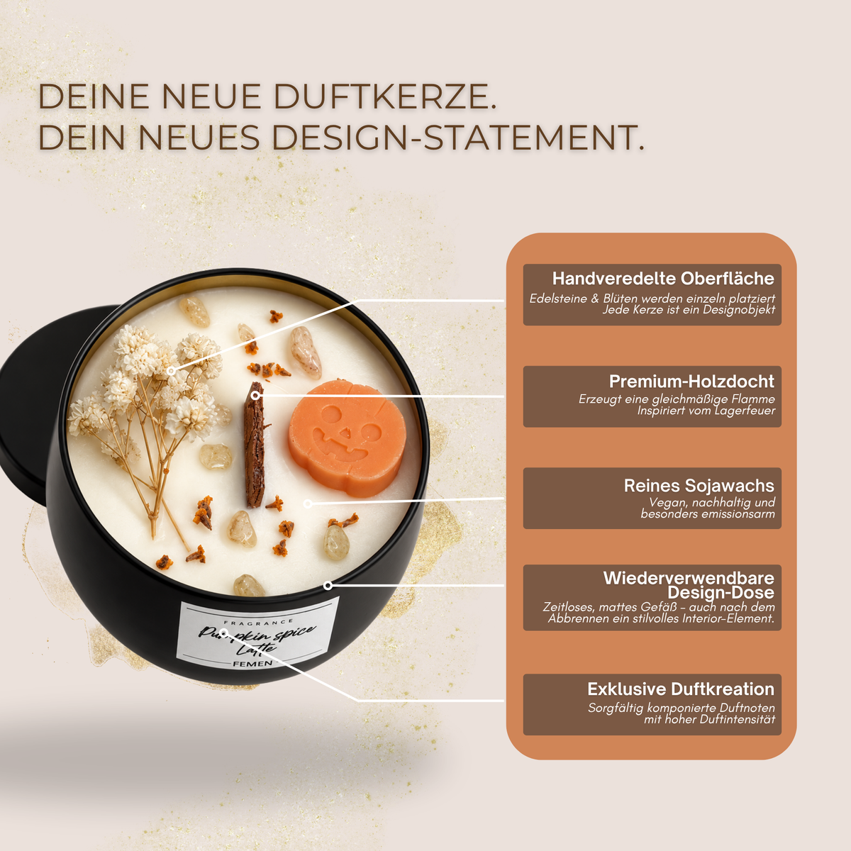 Pumpkin Spice - Duftkerze mit Holzdocht - Citrin