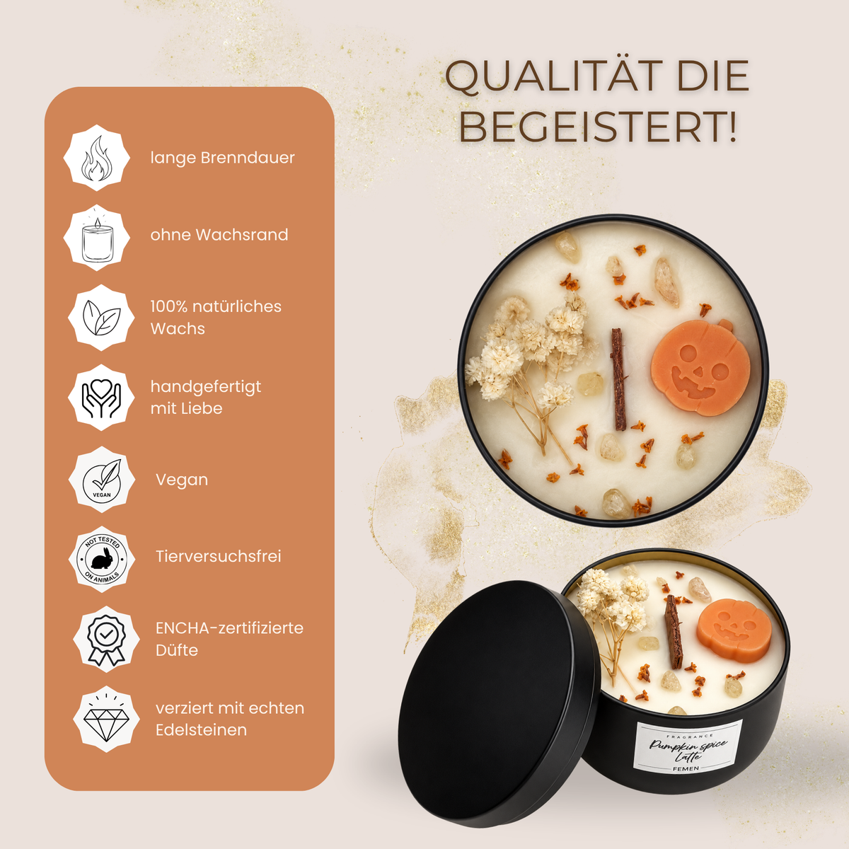Pumpkin Spice - Duftkerze mit Holzdocht - Citrin
