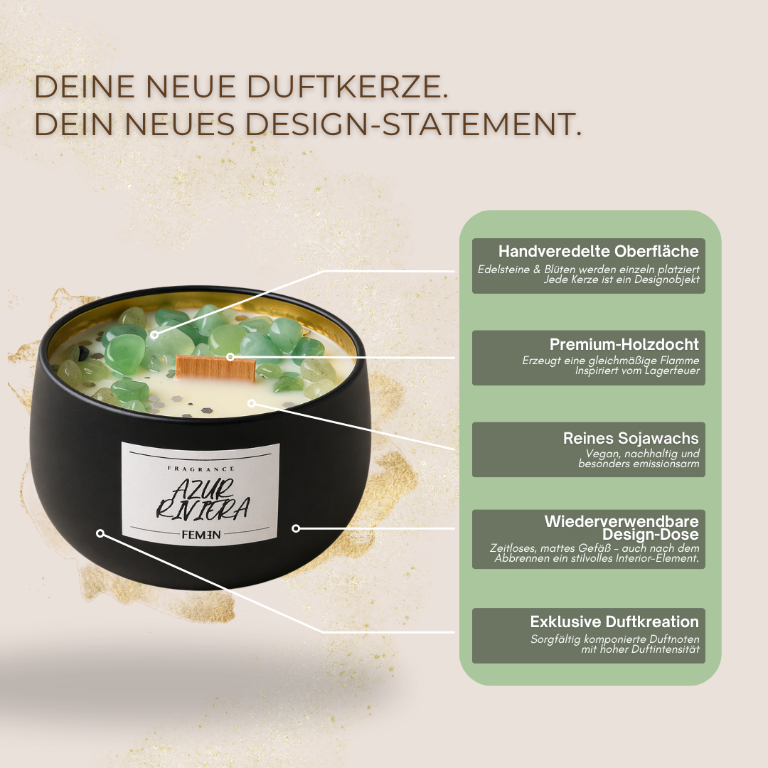 AZUR RIVIERA - Duftkerze mit Holzdocht - AVENTURIN