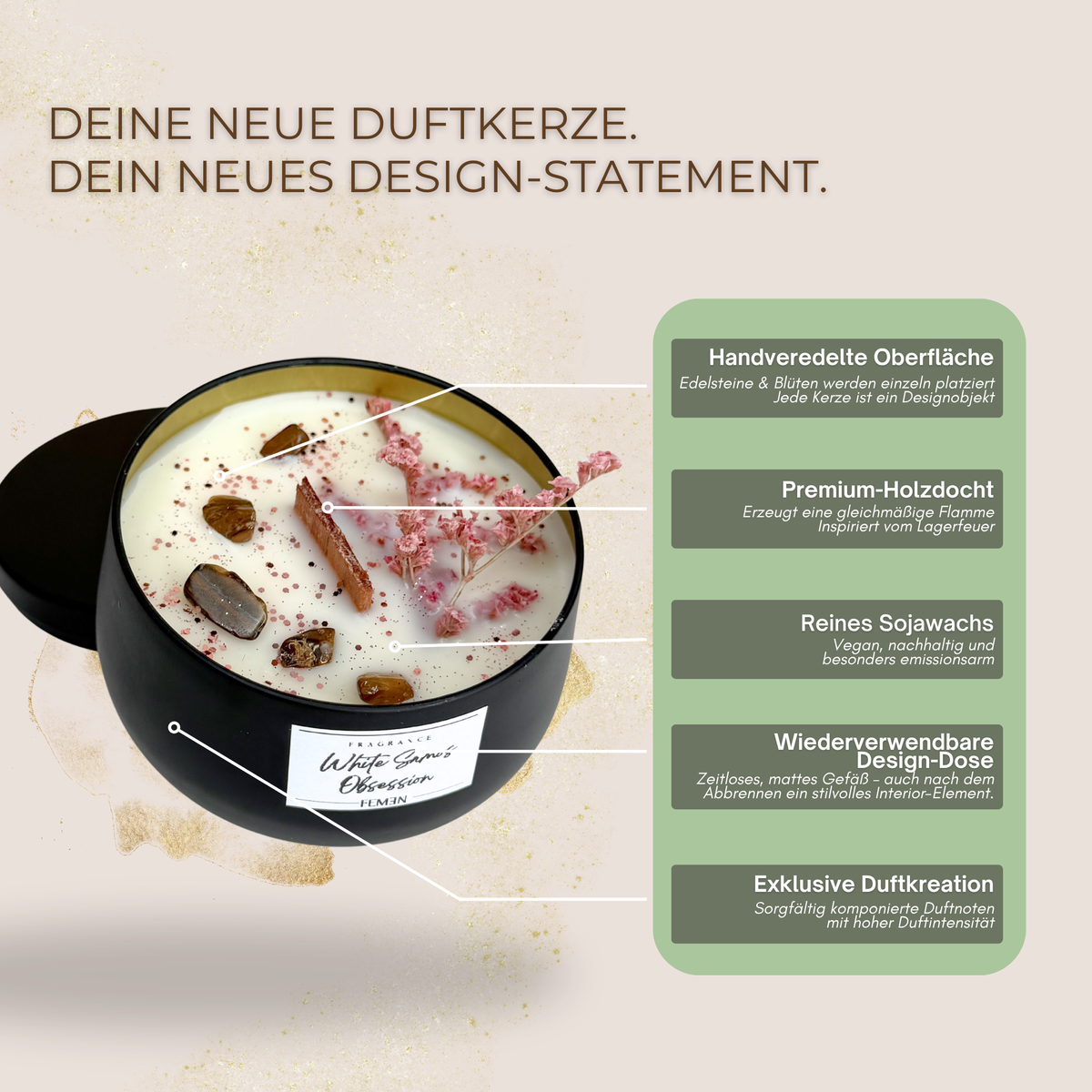 White Samos Obsession - Duftkerze mit Holzdocht - Tigerauge