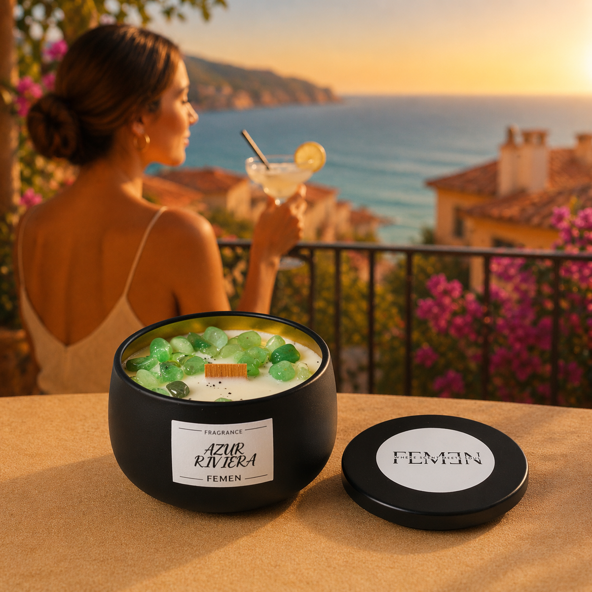 AZUR RIVIERA - Duftkerze mit Holzdocht - AVENTURIN