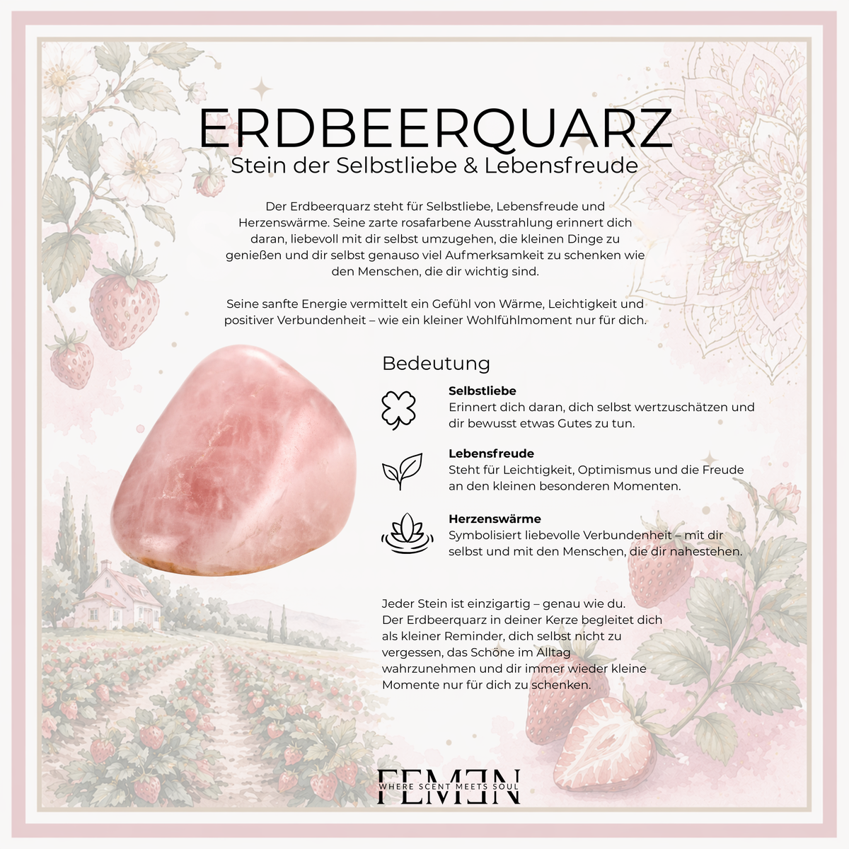 STRAWBERRY FIELDS FOREVER - Erdbeerquarz - Duftkerze mit Holzdocht