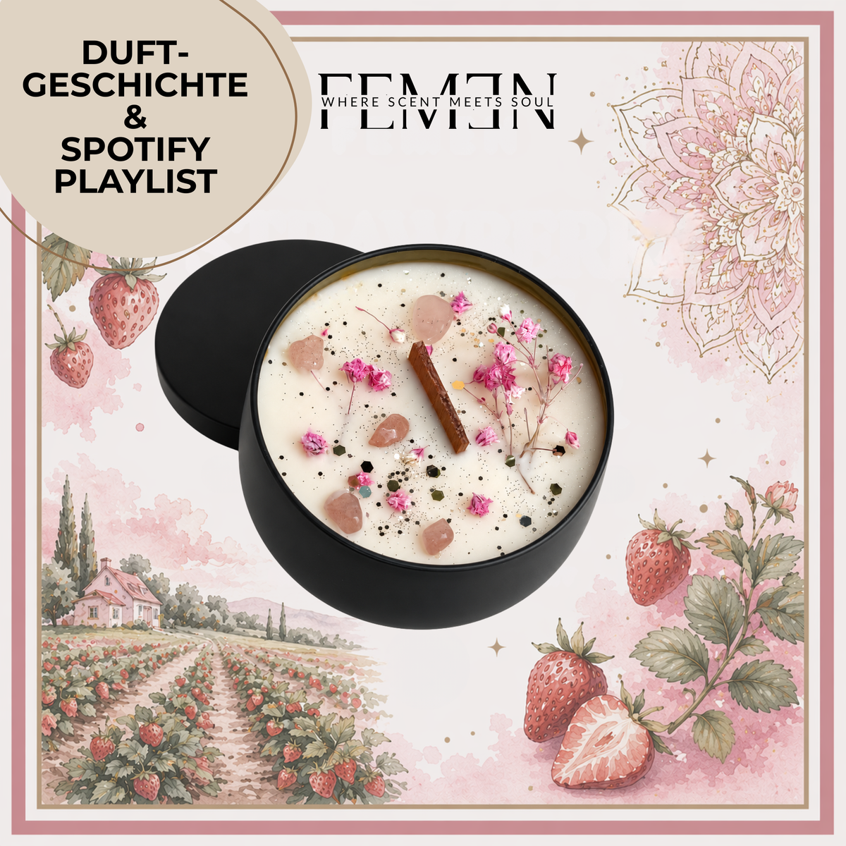 STRAWBERRY FIELDS FOREVER - Erdbeerquarz - Duftkerze mit Holzdocht